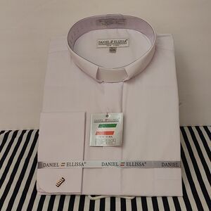 DANIEL ELLISSA WHITE CLERGY SHIRT, WHITE TAB, WITH FRENCH CUFFS.